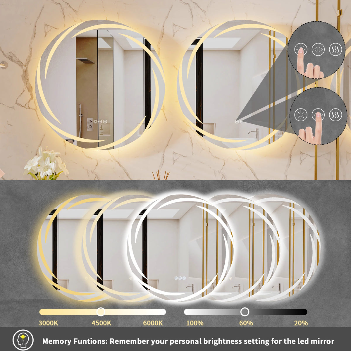Anti Fog Wall Mounted LED Backlit Bathroom Vanity Mirror