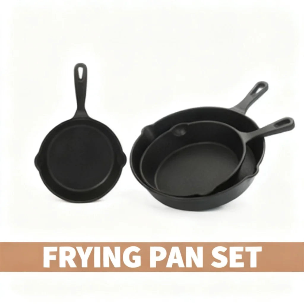 Pre Seasoned Cast Iron Skillet Set For Outdoor Camping Cooking
