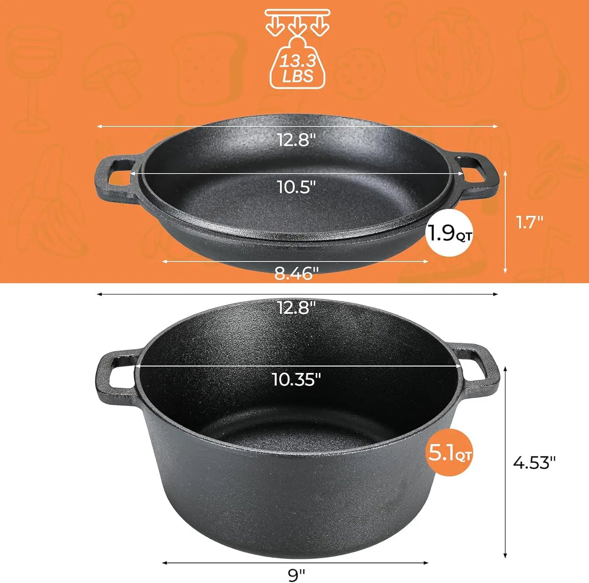 Heavy Cast Iron Dutch Oven Pot For Cooking With Lid