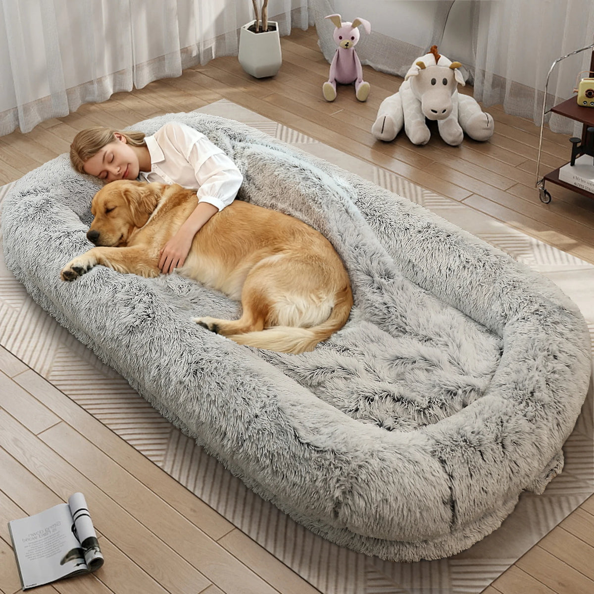 Premium Orthopedic Human Dog Bed With Removable Faux Fur Cover