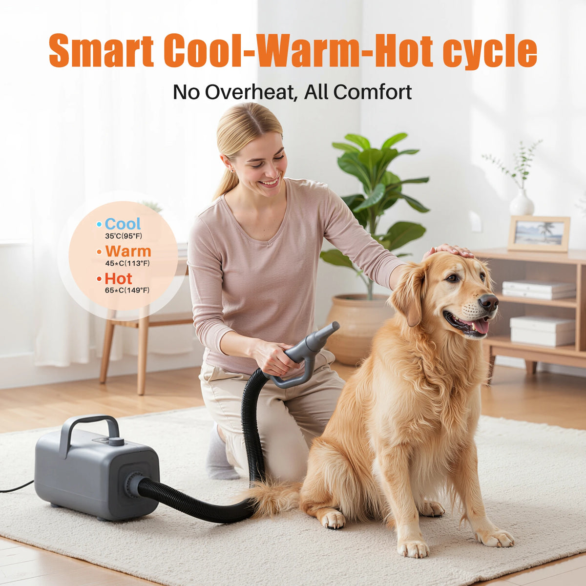 Quiet Pet Grooming Vacuum With Four Nozzles And Adjustable Heat