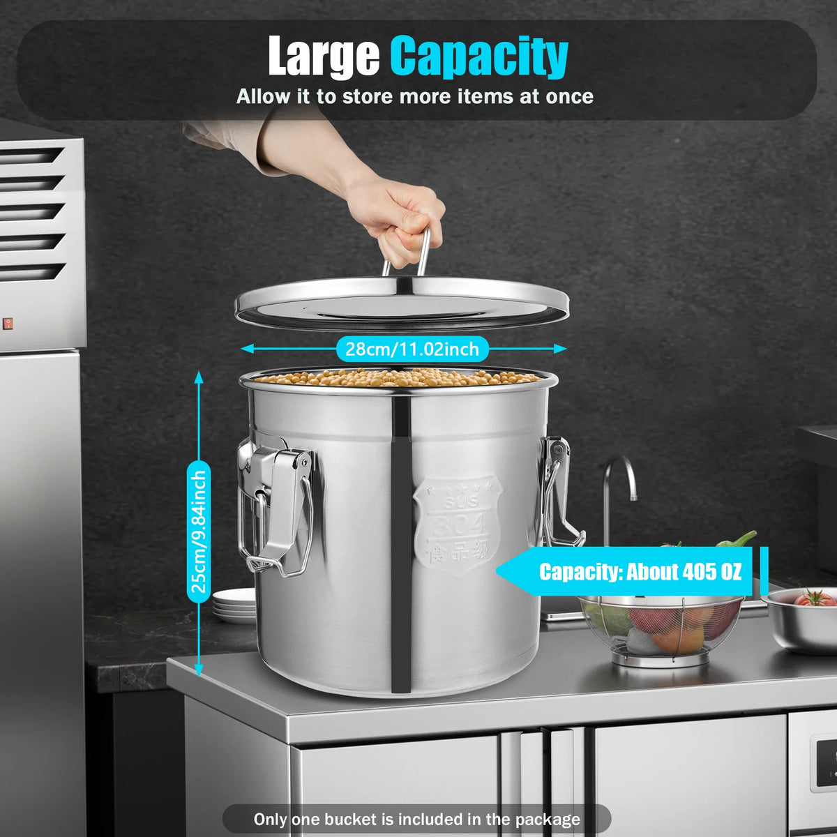 Bymaocar Stainless Steel Airtight Kitchen Cereal And Rice Storage Bucket