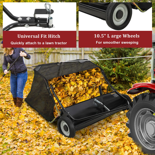 HiMISS Heavy Duty Tow Behind Lawn Sweeper Leaf Grass Collector