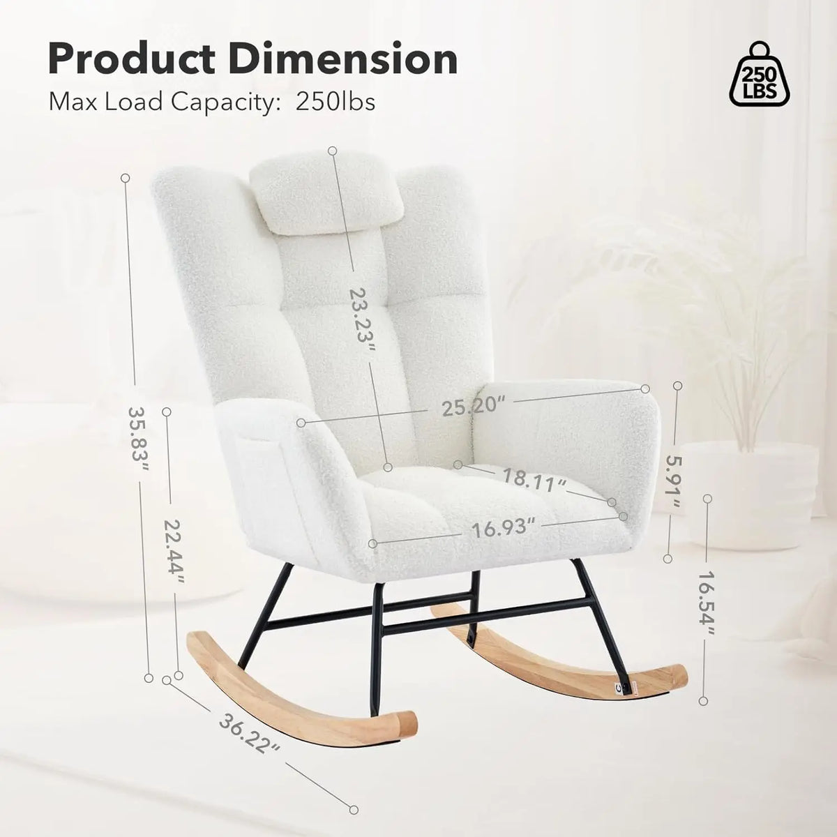 Studyset Modern Upholstered Teddy Boucle Rocking Chair With Side Pocket