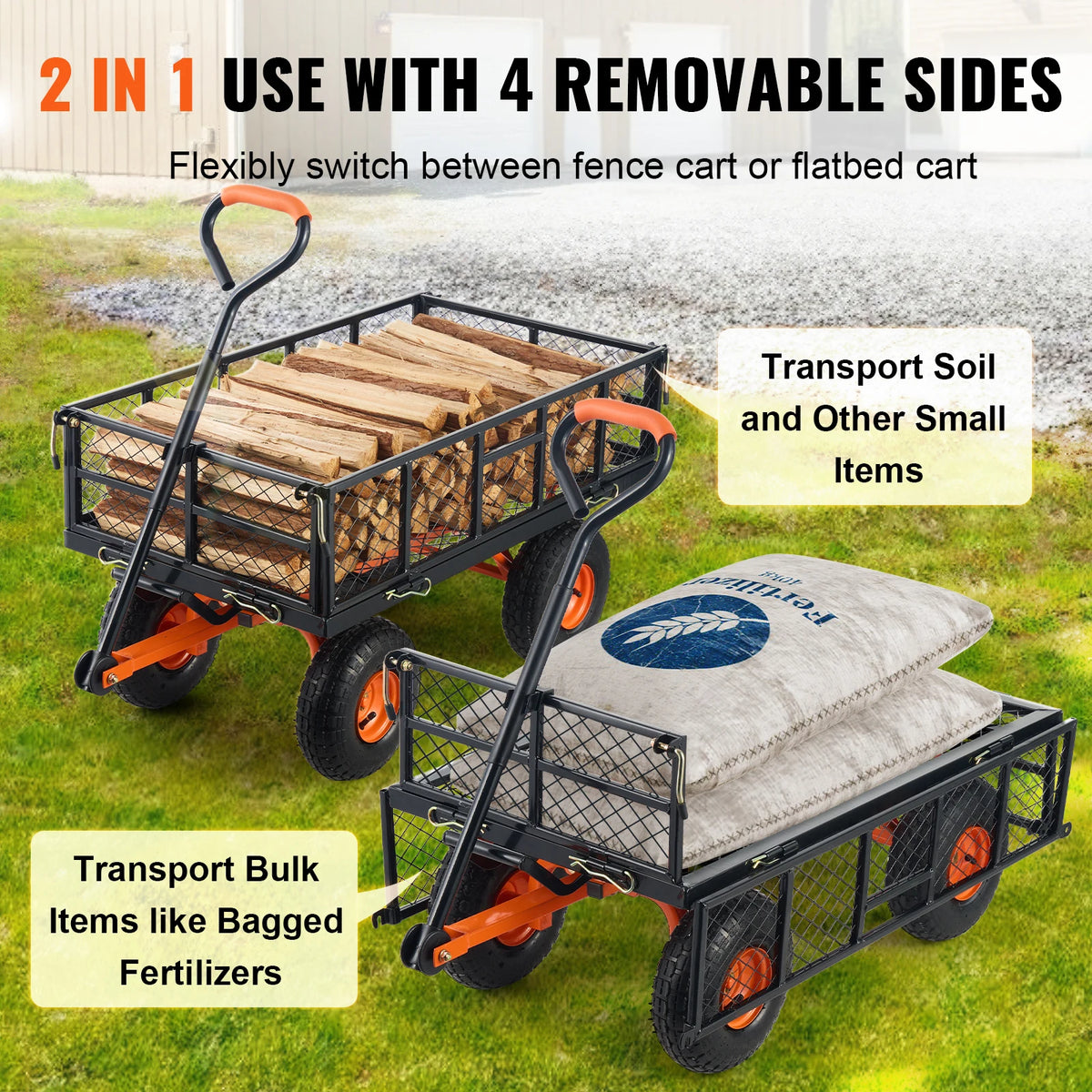 SucceBuy Sturdy Metal Garden Cart Utility Wagon With High Capacity