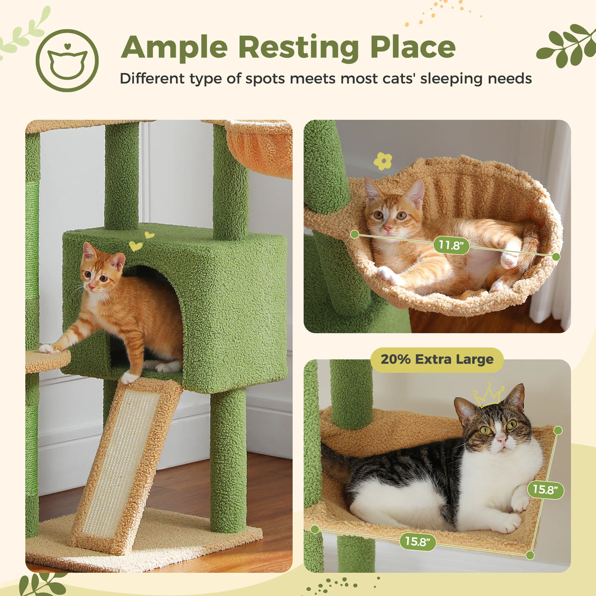 Petepela Cactus Cat Tree With Adjustable Height And Scratching Post