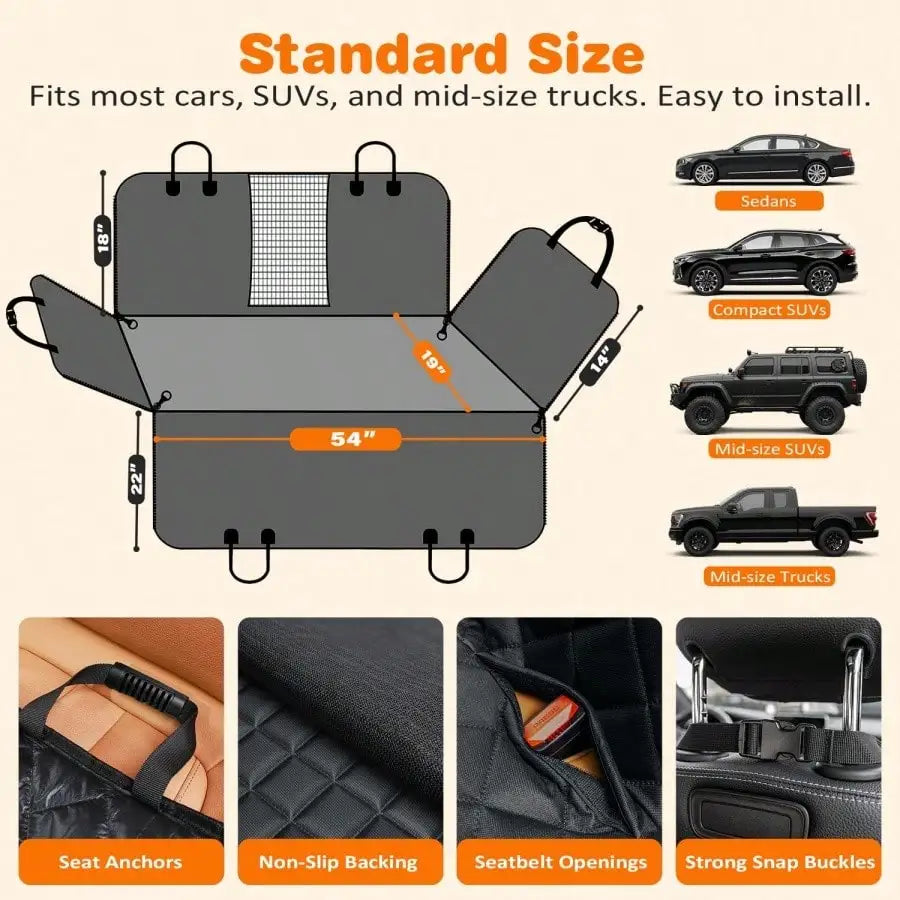Heavy Duty Dog Car Hammock Seat Cover Waterproof Pet Protector