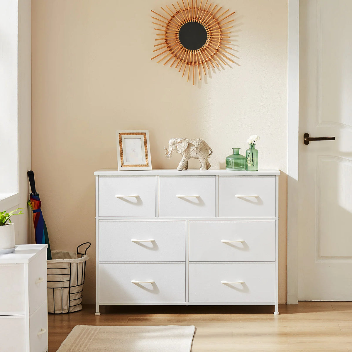 Jhk Wooden Bedroom Dresser With Seven Fabric Drawers Storage Organizer