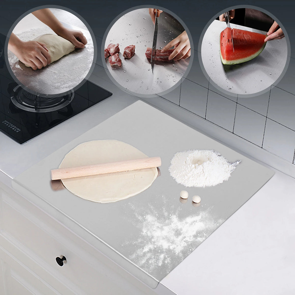 Commercial Grade Stainless Steel Chopping Board With Folded Edge Design