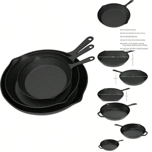 Pre Seasoned Cast Iron Skillet Set Durable Kitchen Cookware