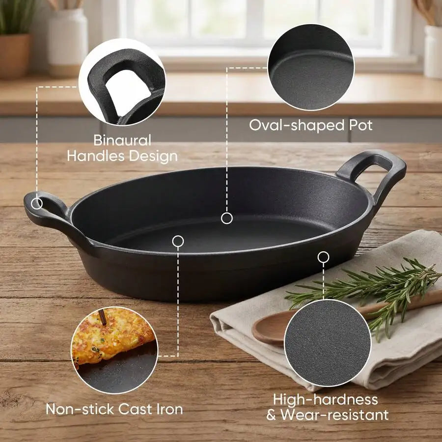 Cast Iron Cookware Set With Nonstick Griddle And Wooden Trays