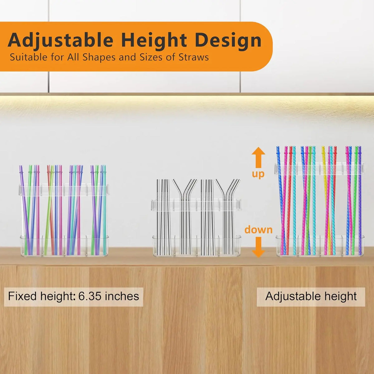 Reusable Clear Acrylic Straw Holder Wall Mounted Organizer