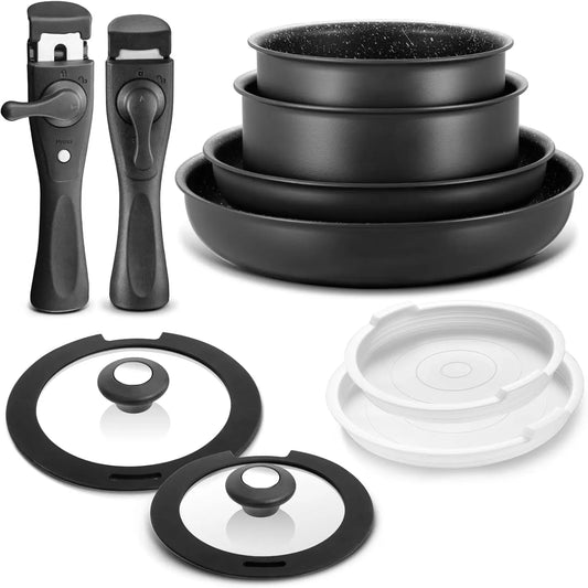 Premium Aluminum Nonstick Induction Cookware Set With Removable Handles