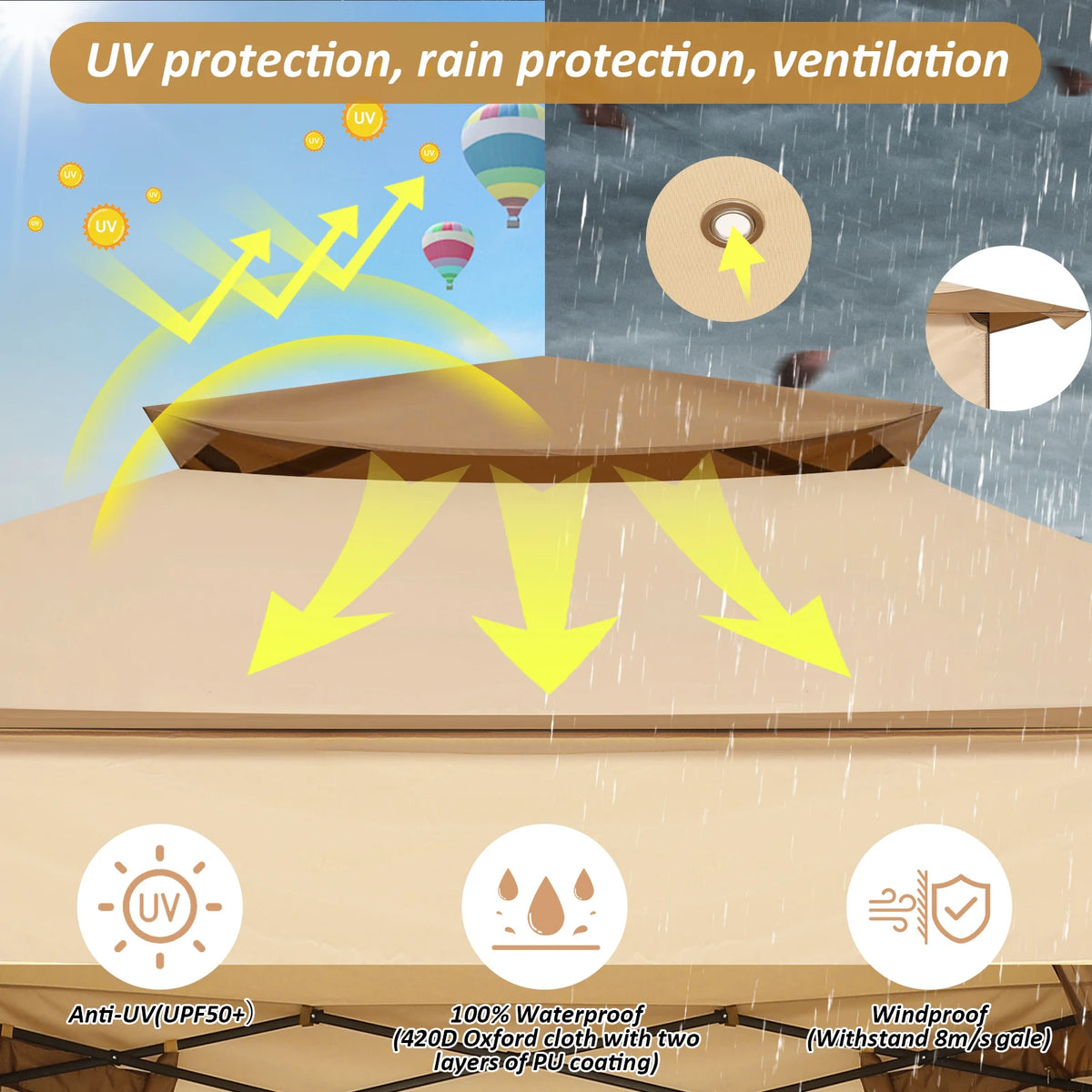 Cobizi Adjustable Pop Up Gazebo Canopy With Mosquito Netting