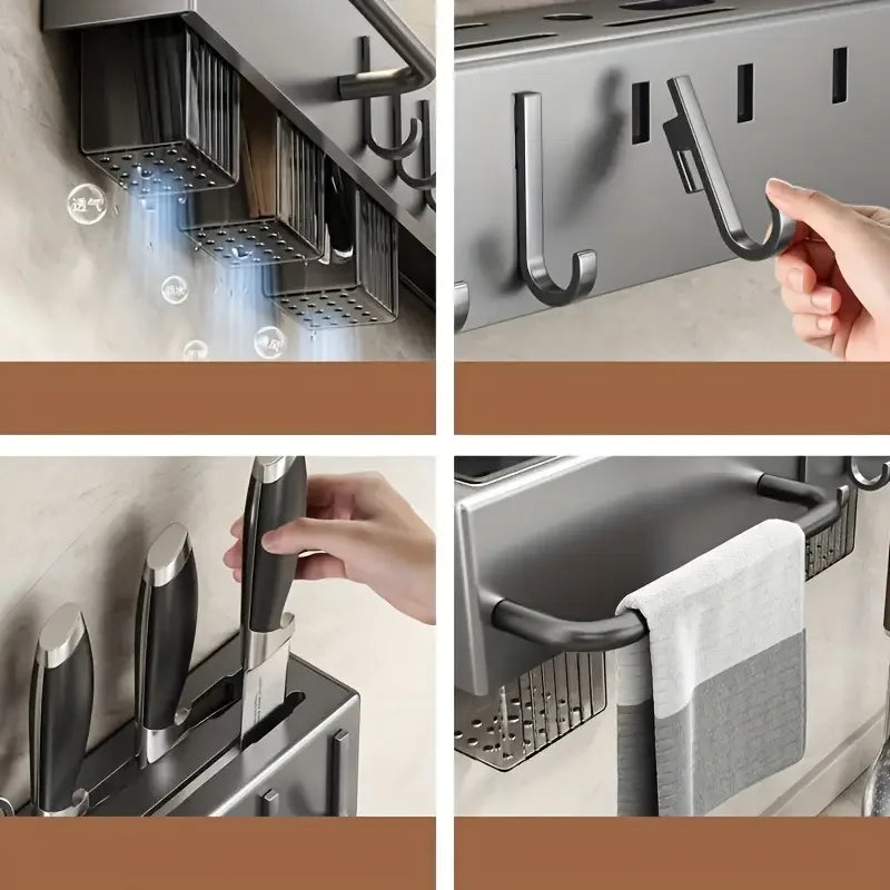 Heavy Duty Carbon Steel Wall Mount Kitchen Knife And Utensil Rack