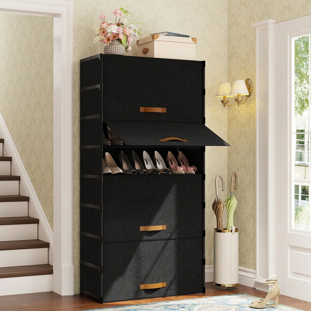 Metal Frame Shoe Storage Cabinet With Dustproof Fabric Doors