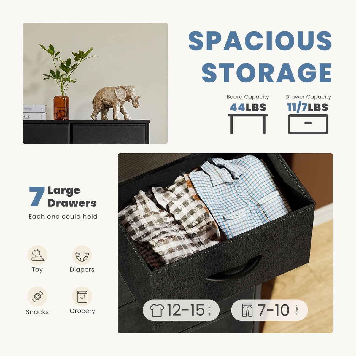 Jhk Wooden Bedroom Dresser With Seven Fabric Drawers Storage Organizer