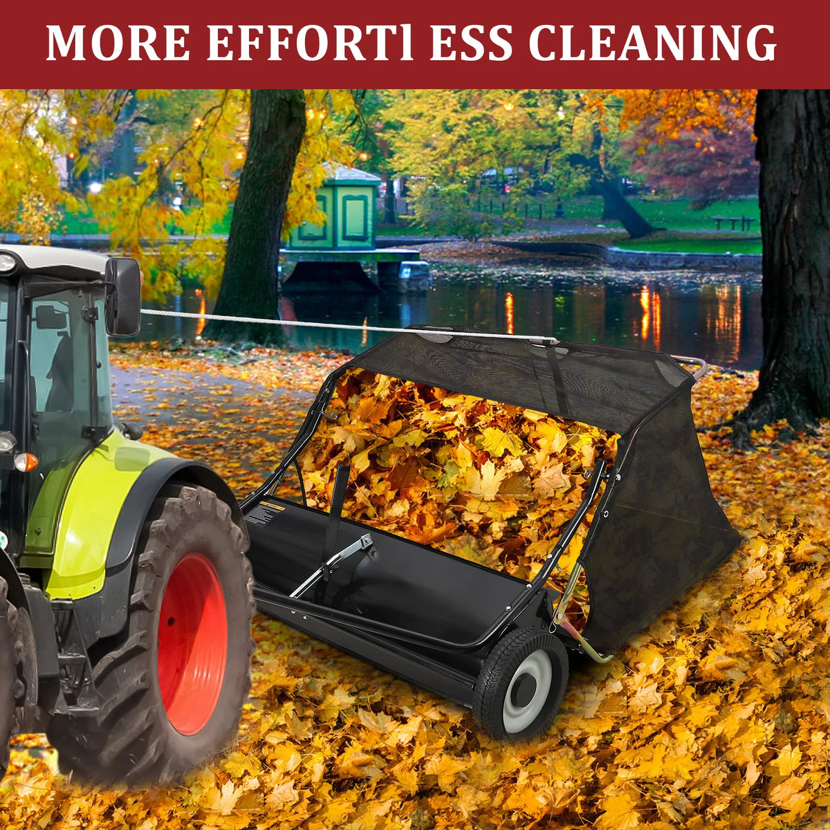 HiMISS Heavy Duty Tow Behind Lawn Sweeper Leaf Grass Collector