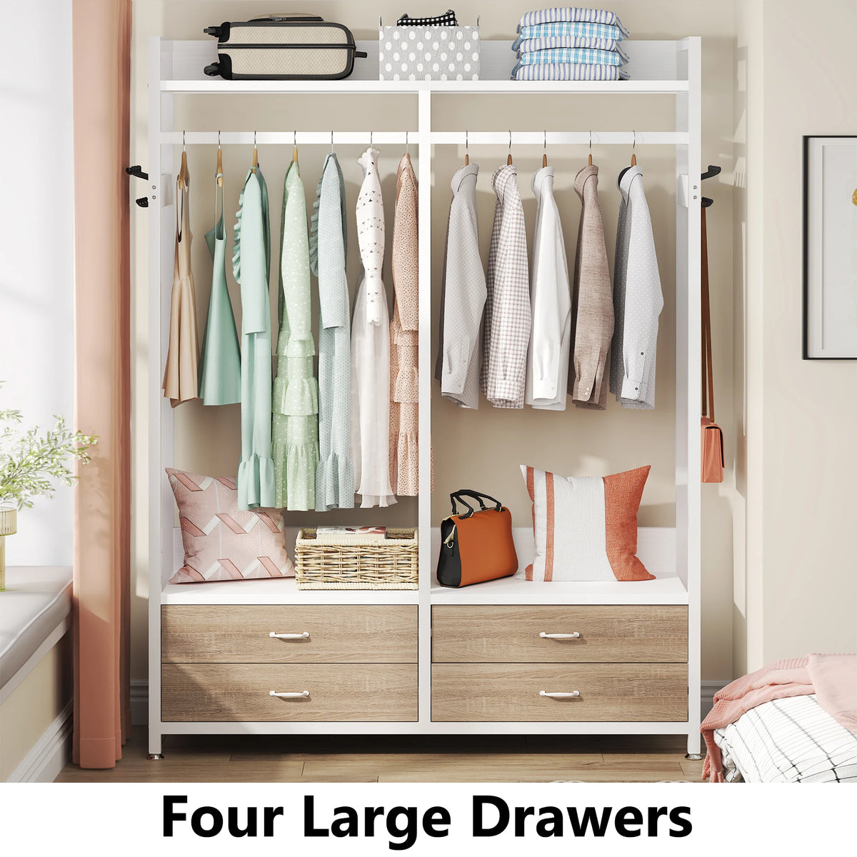 Tribesigns Heavy Duty Freestanding Closet Organizer Rack With Drawers