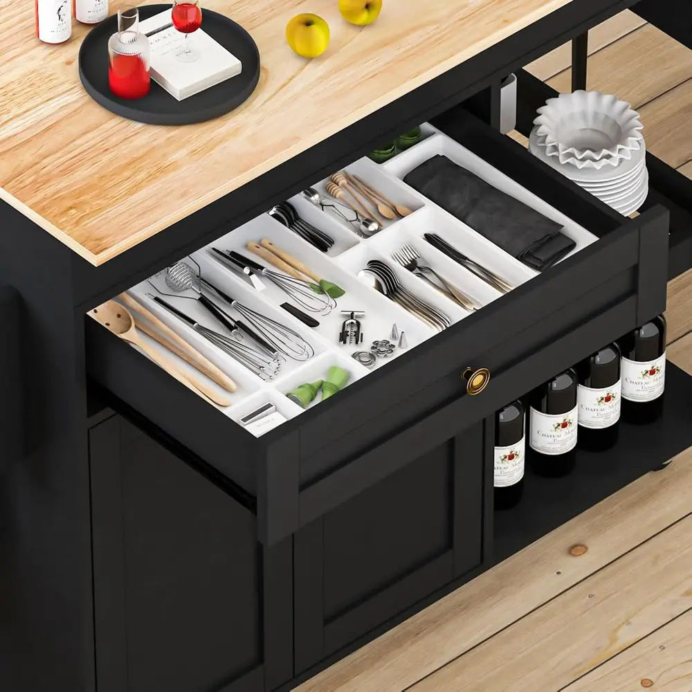 Rolling Kitchen Island With Pull Out Dining Table And Storage