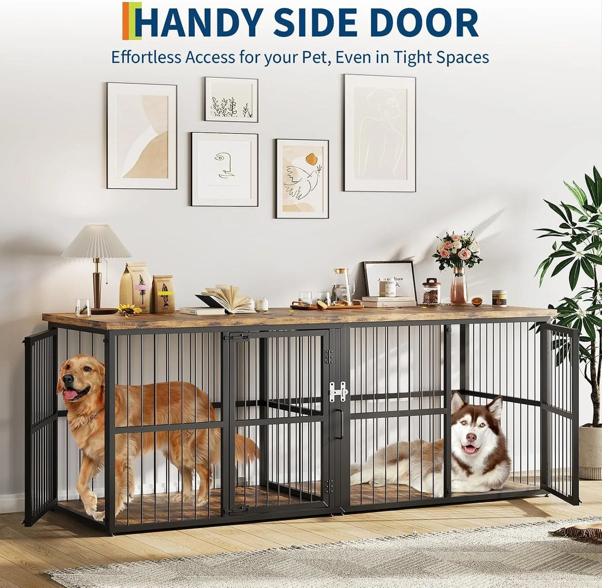 Heavy Duty Wooden Double Dog Crate With Storage Table