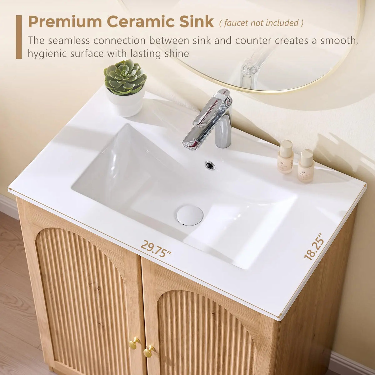 Modern Fluted Bathroom Vanity With Ceramic Basin And Mirror