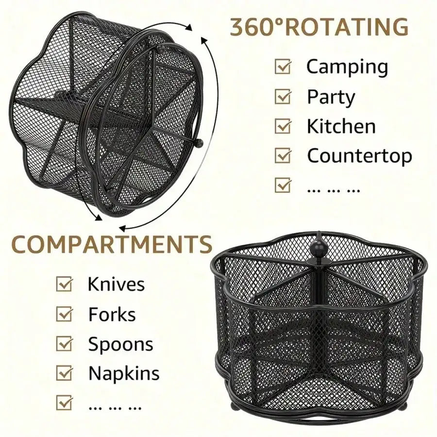 Modern Rotating Stainless Steel Utensil Holder With Five Compartments