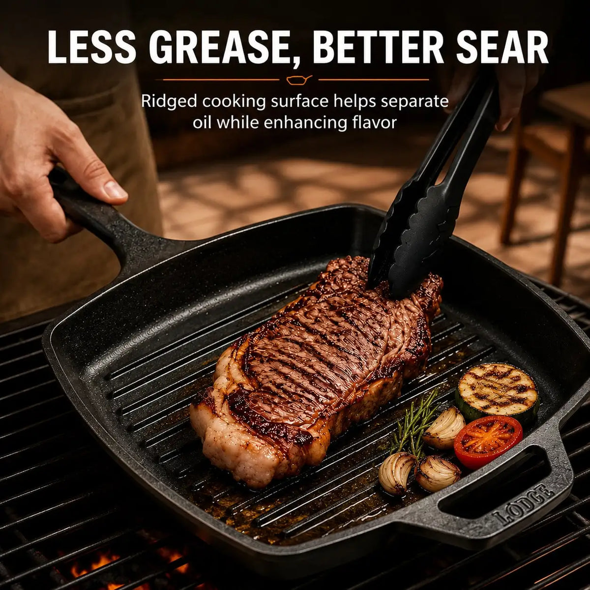Multi Function Cast Iron Steak Pan With Auxiliary Handle