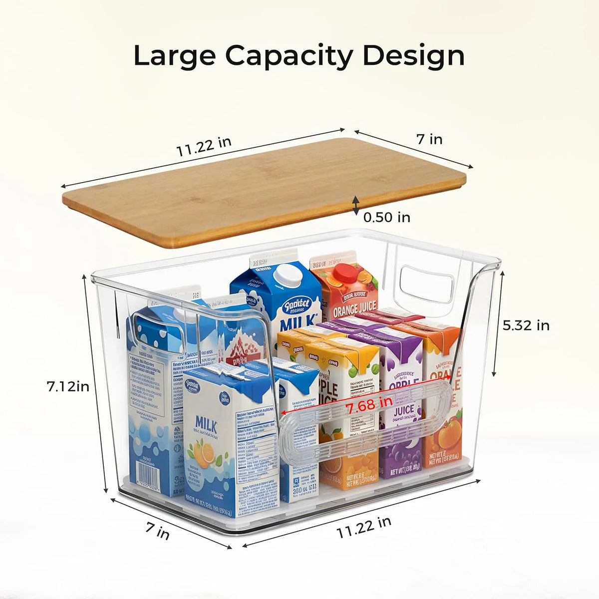 Acrylic Bamboo Lid Food Storage Organizer Stackable Fridge Bin Containers