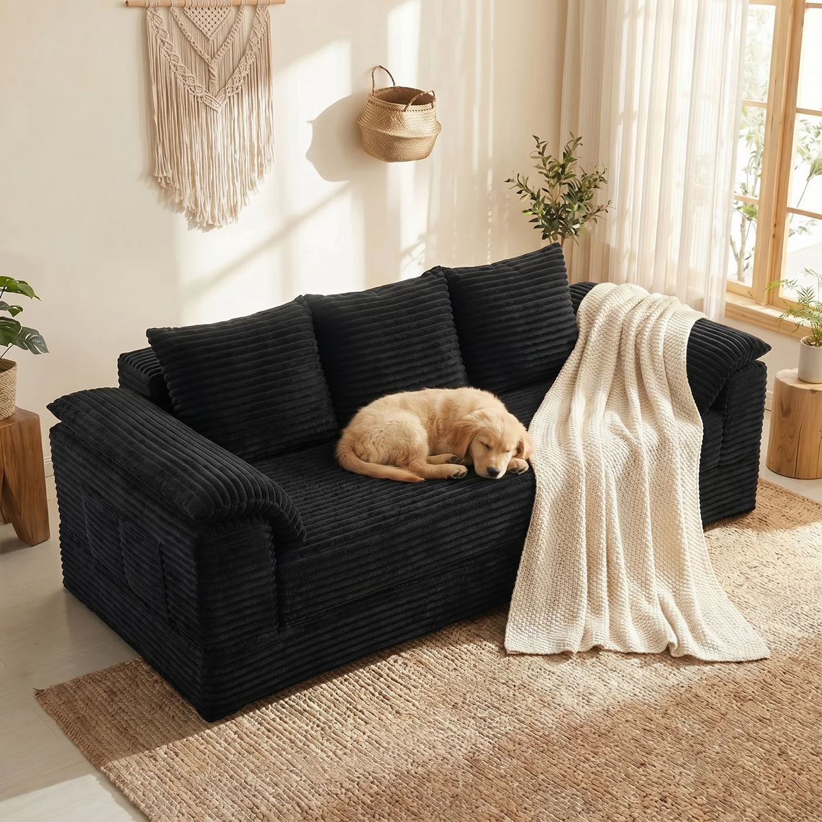 Modern Modular Convertible Sofa With Integrated Cup Holder And Cushions