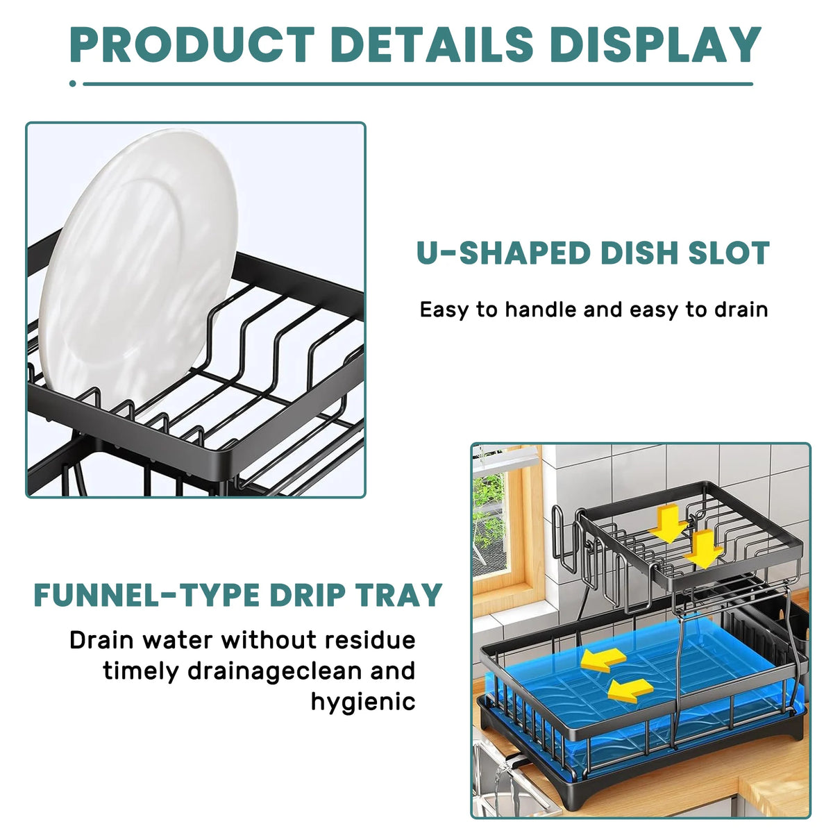 Metal Two Tier Kitchen Countertop Dish Drying And Draining Rack