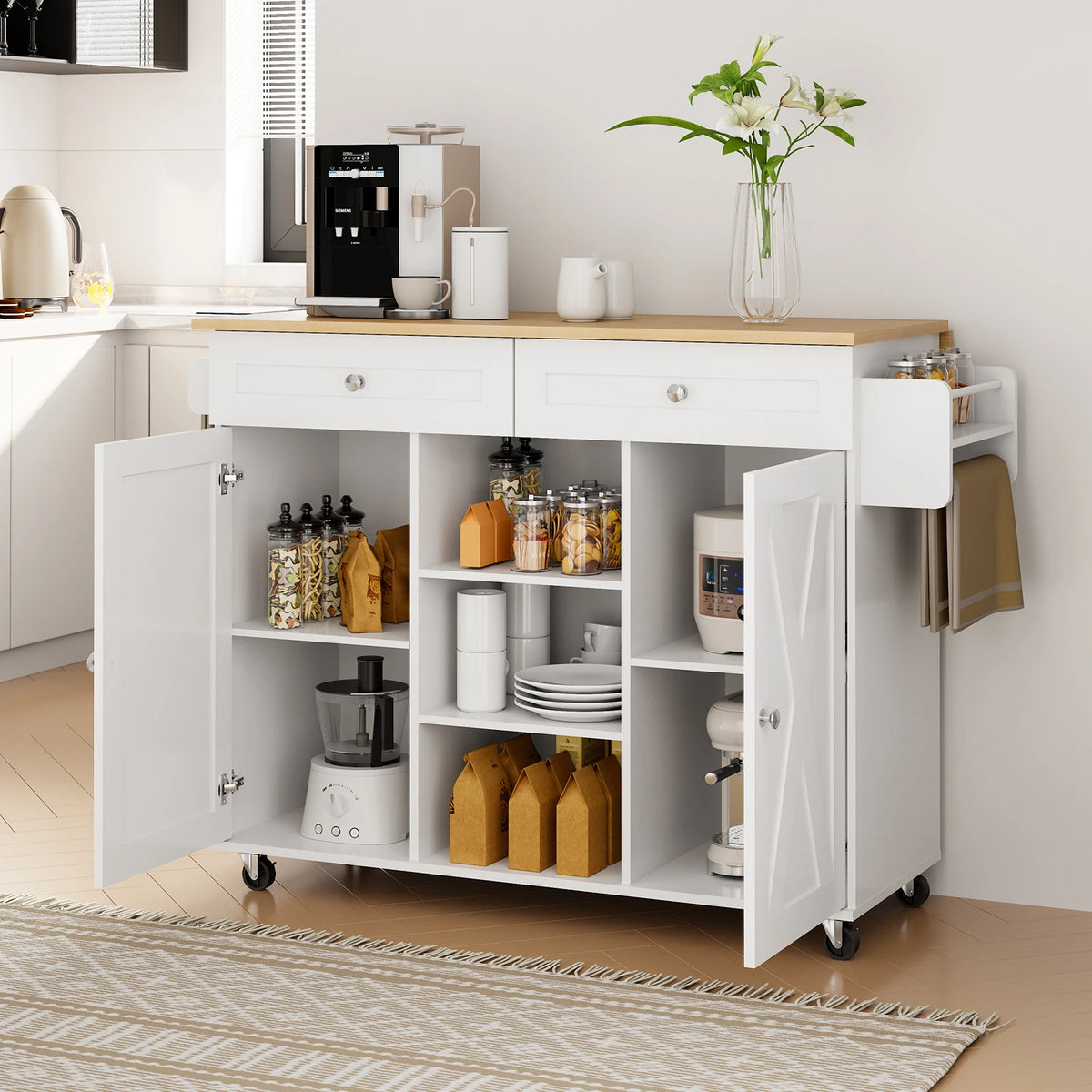 Huisenitre Rolling Kitchen Island With Storage And Wheels