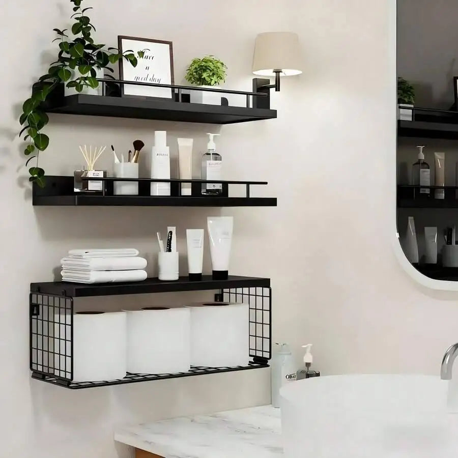 Wall Mounted Metal Floating Bathroom Toilet Paper Storage Shelves
