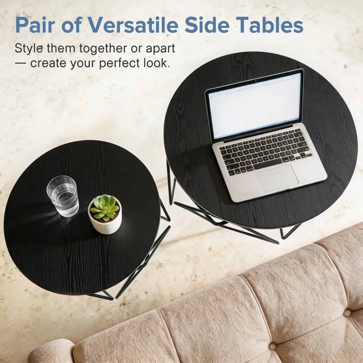 JHK Round Geometric Coffee Table Set With Metal Frame