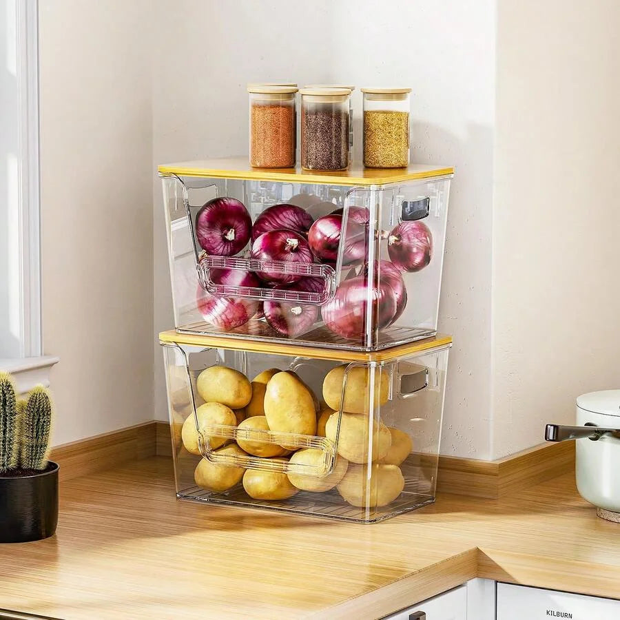 Plastic Pantry Organizers With Bamboo Trash Bag Dispenser Holder