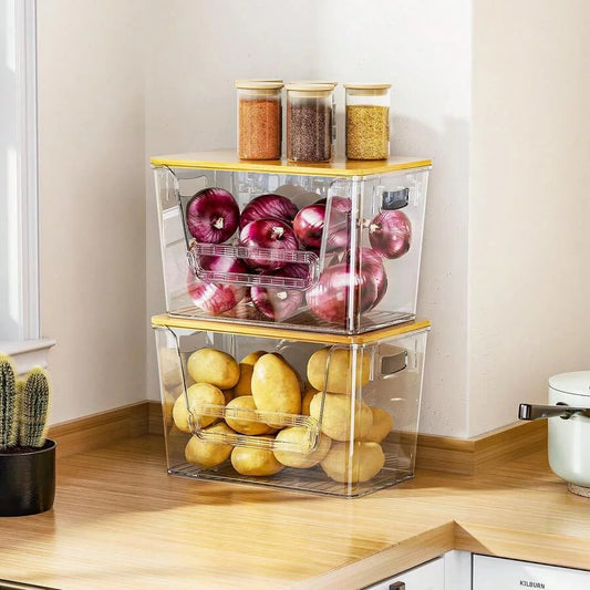 Plastic Pantry Organizers With Bamboo Trash Bag Dispenser Holder