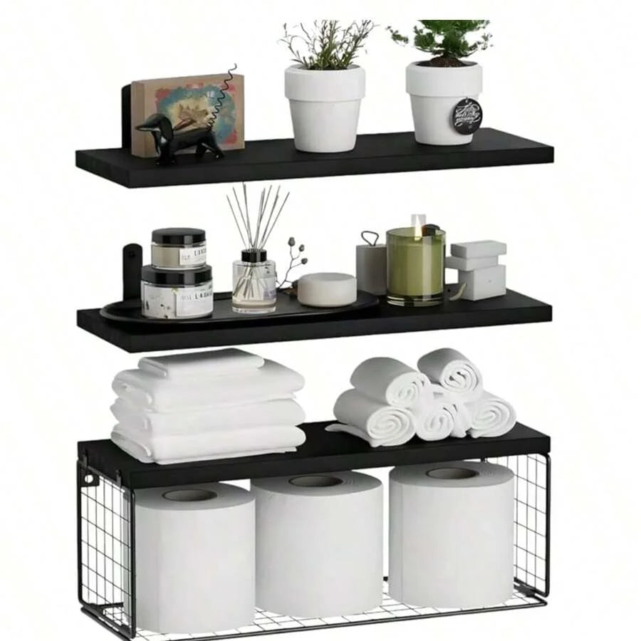 Wall Mounted Metal Floating Bathroom Toilet Paper Storage Shelves