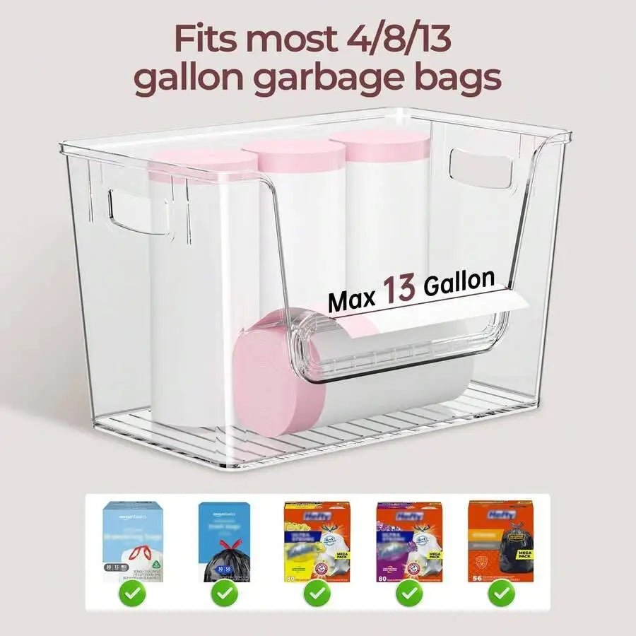 Plastic Pantry Organizers With Bamboo Trash Bag Dispenser Holder
