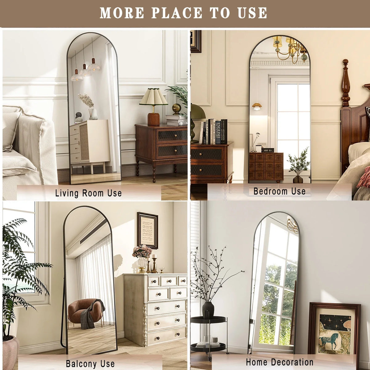 Modern Arched Floor Mirror Free Standing Full Body Home Decor