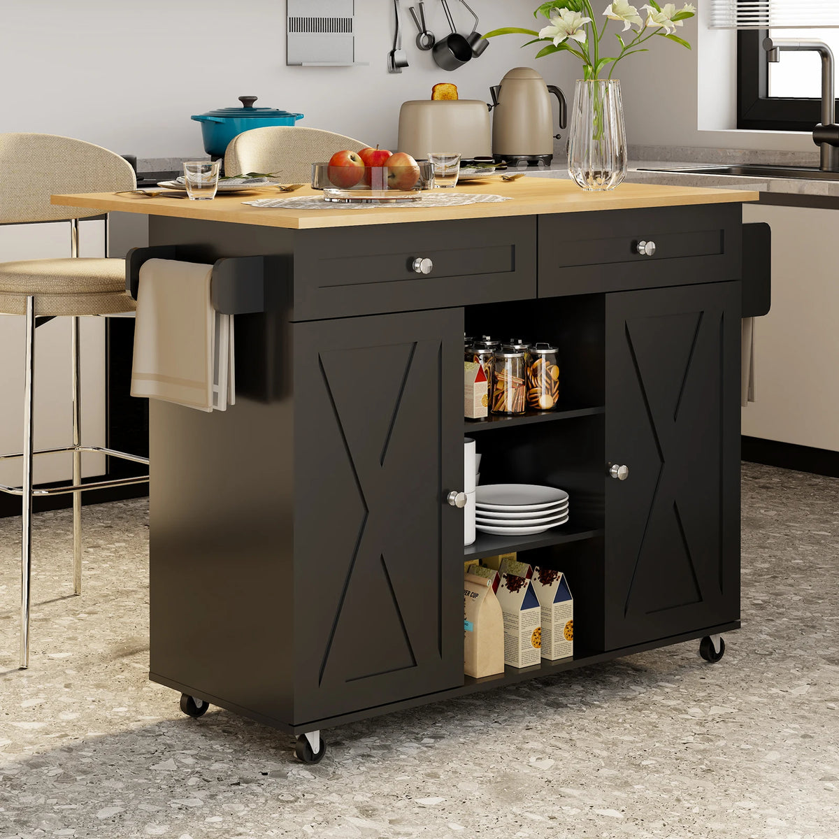 Huisenitre Rolling Kitchen Island With Storage And Wheels