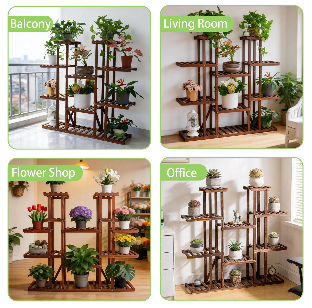 Wisfor Multi Tier Wooden Plant Stand For Indoor Outdoor Display