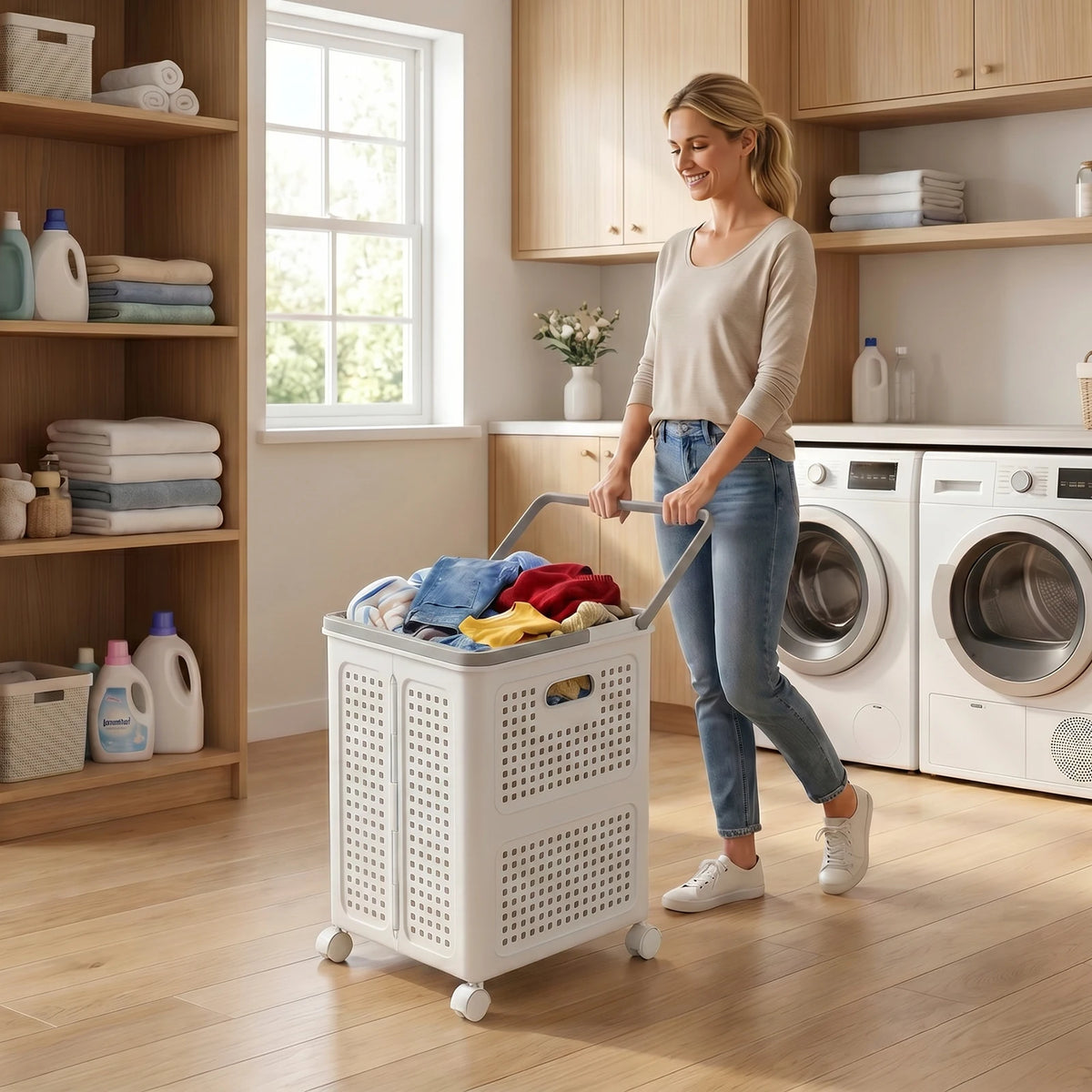 Collapsible Plastic Laundry Hamper With Wheels And Handle