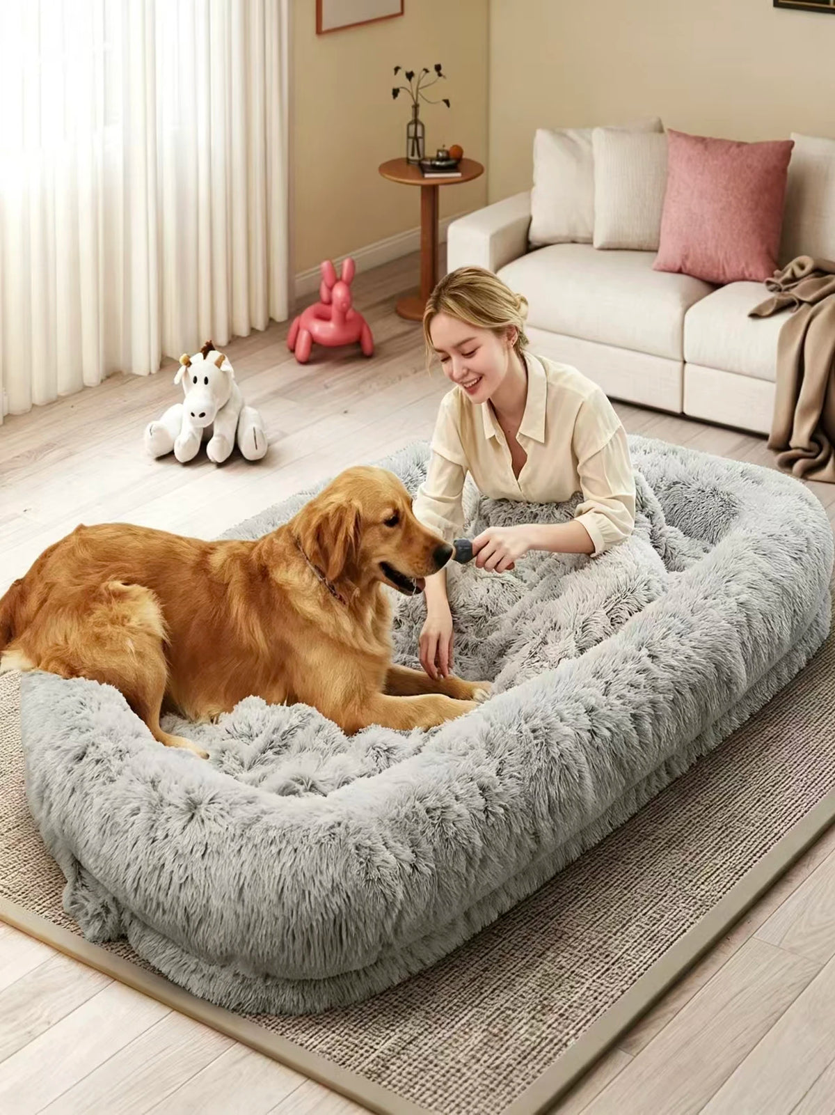 Premium Orthopedic Human Dog Bed With Removable Faux Fur Cover