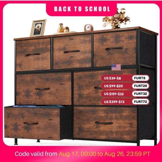 Jhk Wooden Bedroom Dresser With Seven Fabric Drawers Storage Organizer