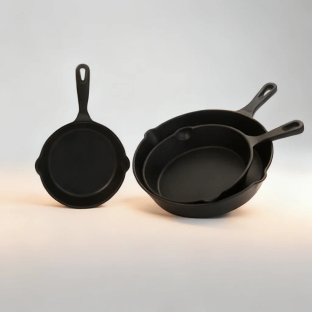 Pre Seasoned Cast Iron Skillet Set For Outdoor Camping Cooking