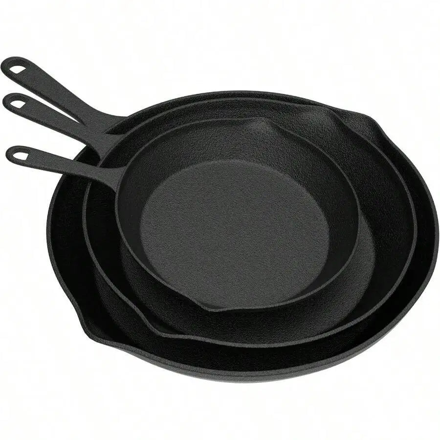 Pre Seasoned Cast Iron Skillet Set Durable Kitchen Cookware