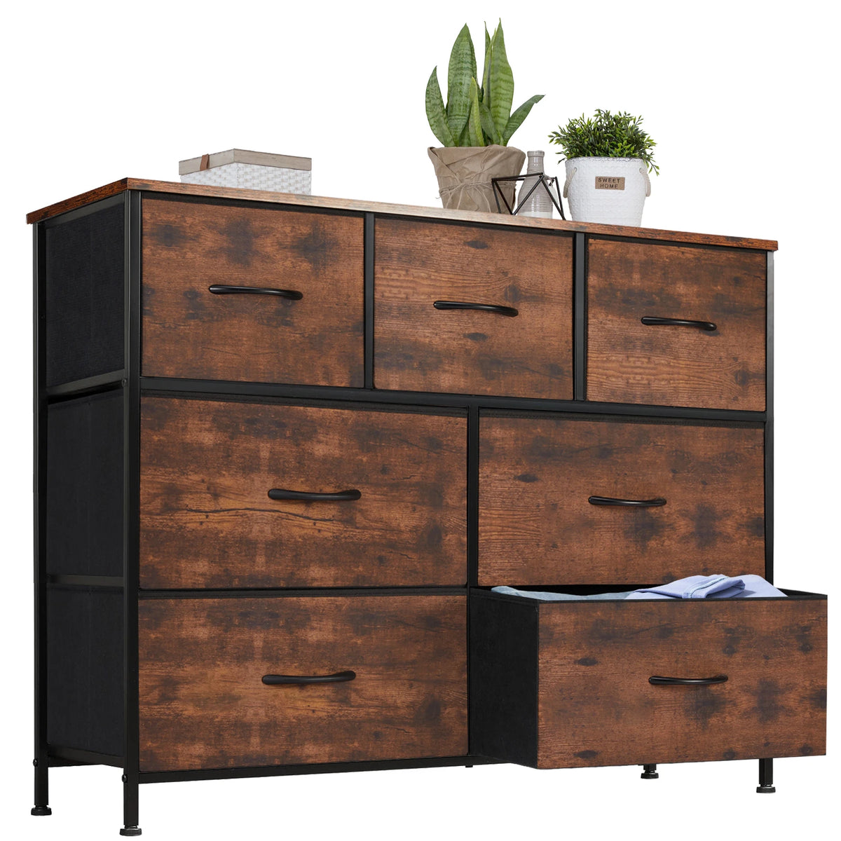 Jhk Wooden Bedroom Dresser With Seven Fabric Drawers Storage Organizer