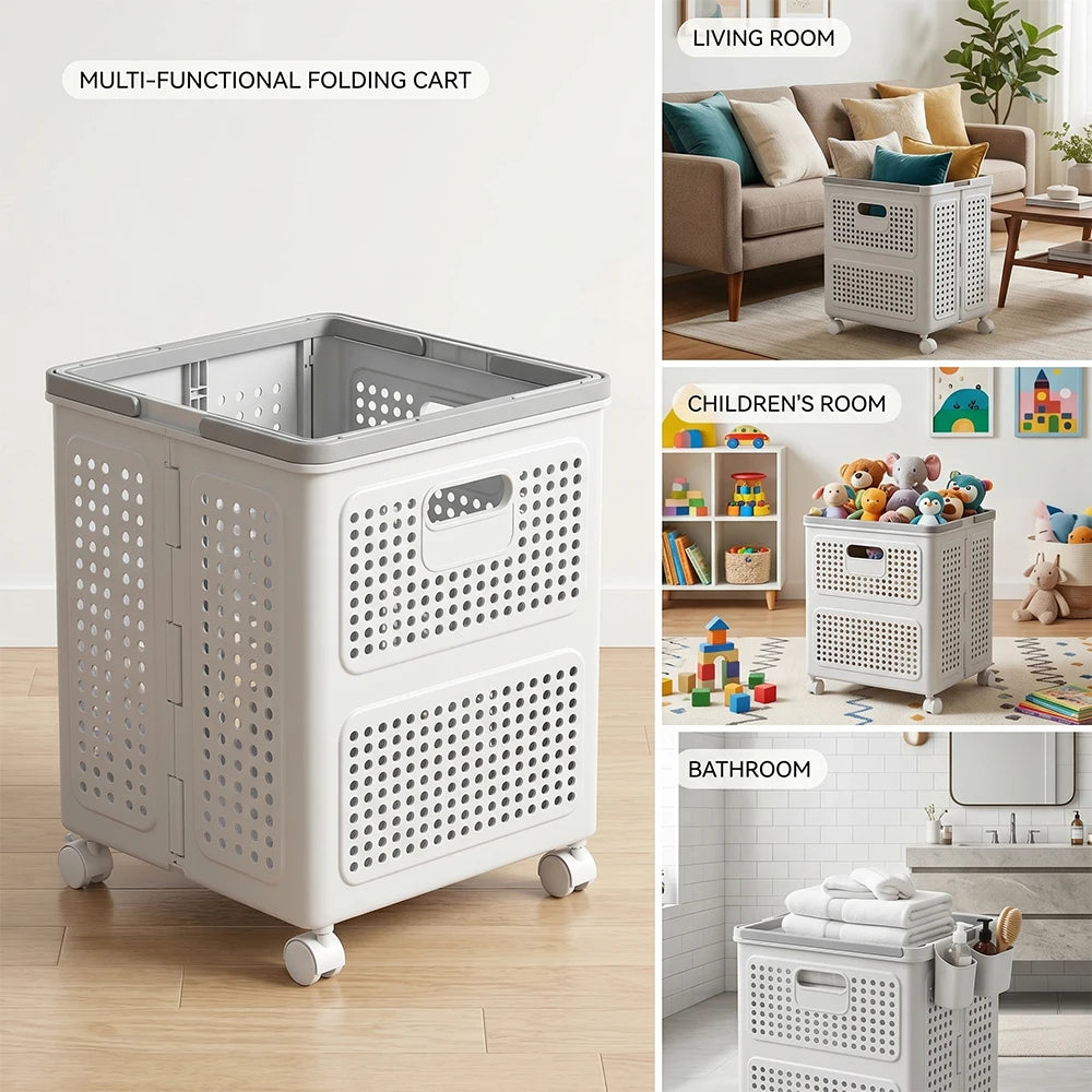 Collapsible Plastic Laundry Hamper With Wheels And Handle