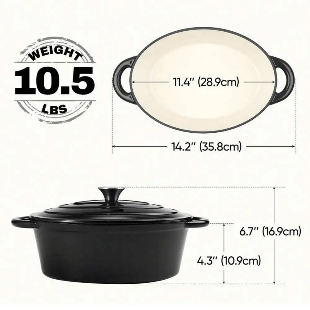 Enameled Oval Cast Iron Dutch Oven With Lid Dual Handles