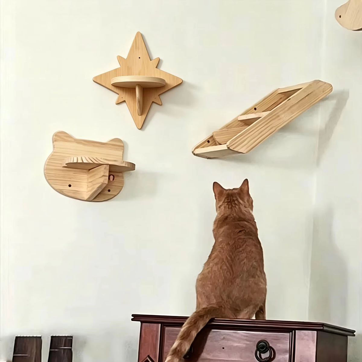 CWV Wall Mounted Cat Shelves Moon Hammock Star Perches